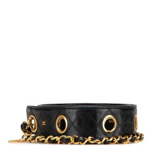 Authentic CHANEL vintage black lambskin runway belt 70cm - Picture 2 of 10